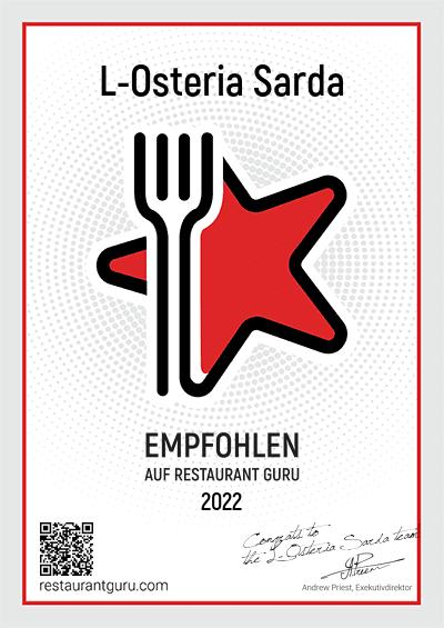 Restaurant Guru Auszeichnung 2022